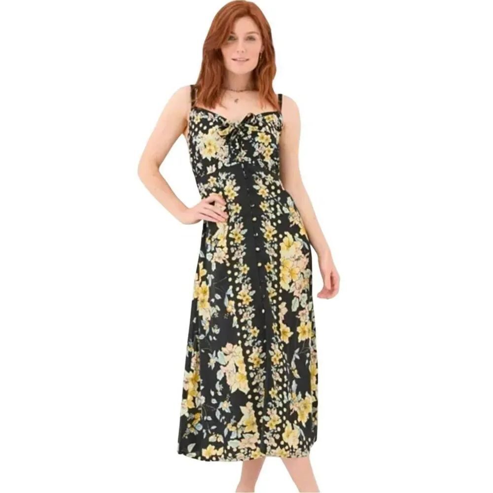 FatFace Phoebe Citrus Dress Size 10 Midi Floral Black Wedding Guest